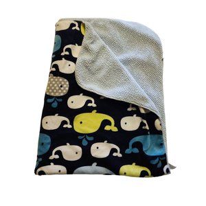 Circo WHALES Blue Velour Soft Plush Baby Blanket Light Blue Sherpa Back Lovey